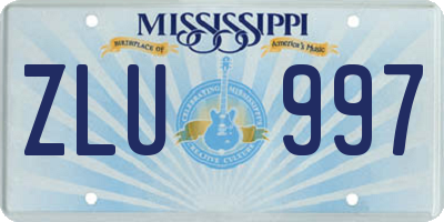 MS license plate ZLU997