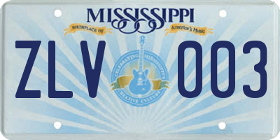 MS license plate ZLV003