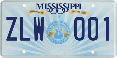 MS license plate ZLW001