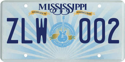 MS license plate ZLW002