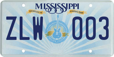 MS license plate ZLW003