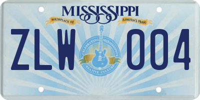 MS license plate ZLW004