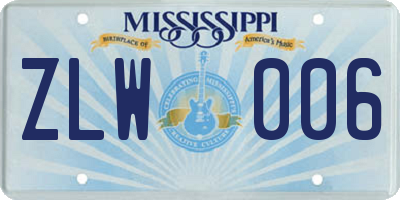 MS license plate ZLW006