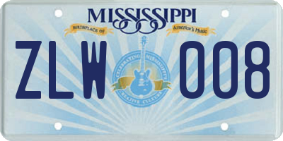MS license plate ZLW008