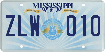 MS license plate ZLW010