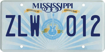 MS license plate ZLW012