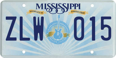 MS license plate ZLW015