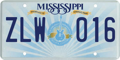 MS license plate ZLW016