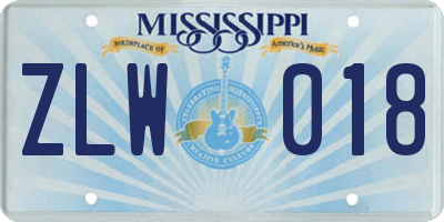 MS license plate ZLW018