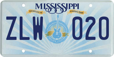 MS license plate ZLW020