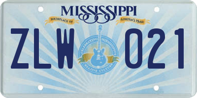 MS license plate ZLW021