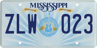 MS license plate ZLW023