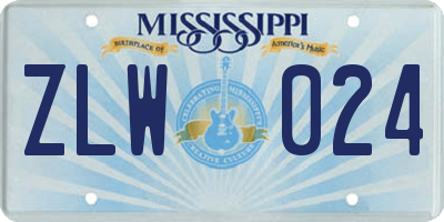 MS license plate ZLW024