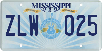 MS license plate ZLW025