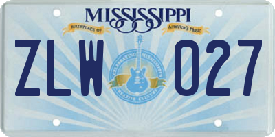 MS license plate ZLW027