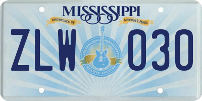 MS license plate ZLW030