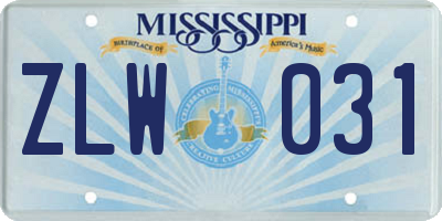 MS license plate ZLW031