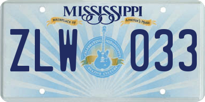 MS license plate ZLW033