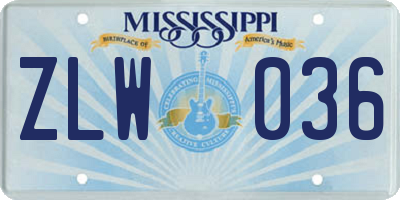 MS license plate ZLW036