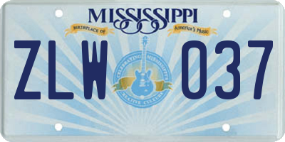 MS license plate ZLW037