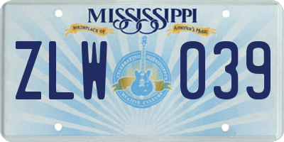 MS license plate ZLW039