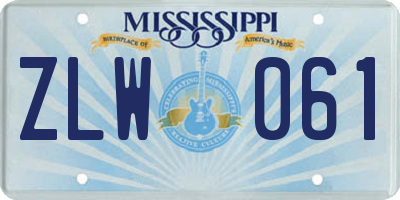 MS license plate ZLW061
