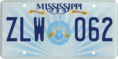 MS license plate ZLW062