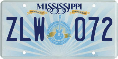 MS license plate ZLW072