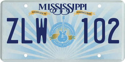 MS license plate ZLW102