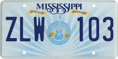 MS license plate ZLW103
