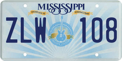 MS license plate ZLW108