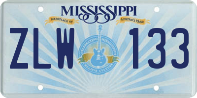 MS license plate ZLW133