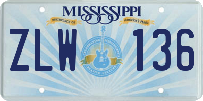 MS license plate ZLW136