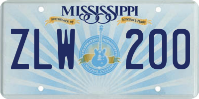 MS license plate ZLW200