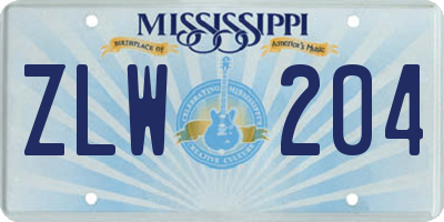 MS license plate ZLW204