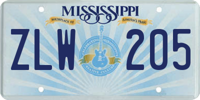 MS license plate ZLW205