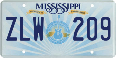 MS license plate ZLW209