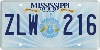 MS license plate ZLW216