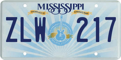 MS license plate ZLW217