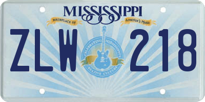 MS license plate ZLW218