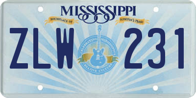 MS license plate ZLW231