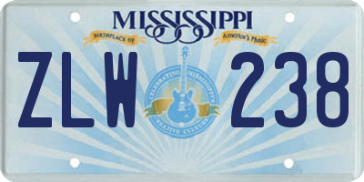 MS license plate ZLW238