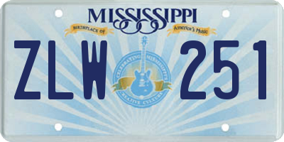 MS license plate ZLW251