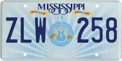 MS license plate ZLW258
