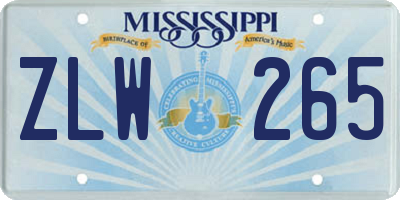 MS license plate ZLW265