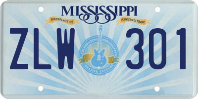 MS license plate ZLW301