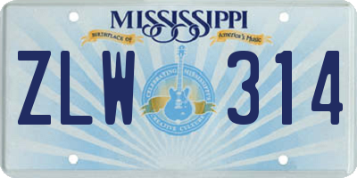 MS license plate ZLW314