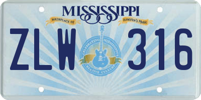 MS license plate ZLW316