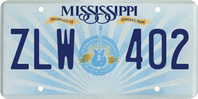 MS license plate ZLW402