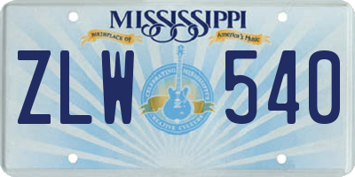 MS license plate ZLW540